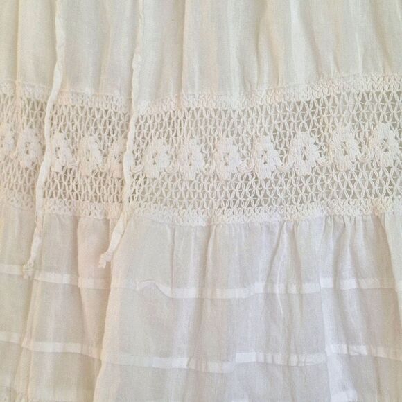 Kim Rogers Boho Skirt Prairie White Tier Skirt Crochet Eyelets Lined Pull On PL - Picture 4 of 14